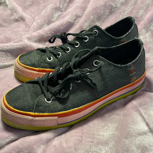 Converse Chuck Taylor Ox Platform Rainbow Sneakers: Black/Charcoal - Picture 3 of 11